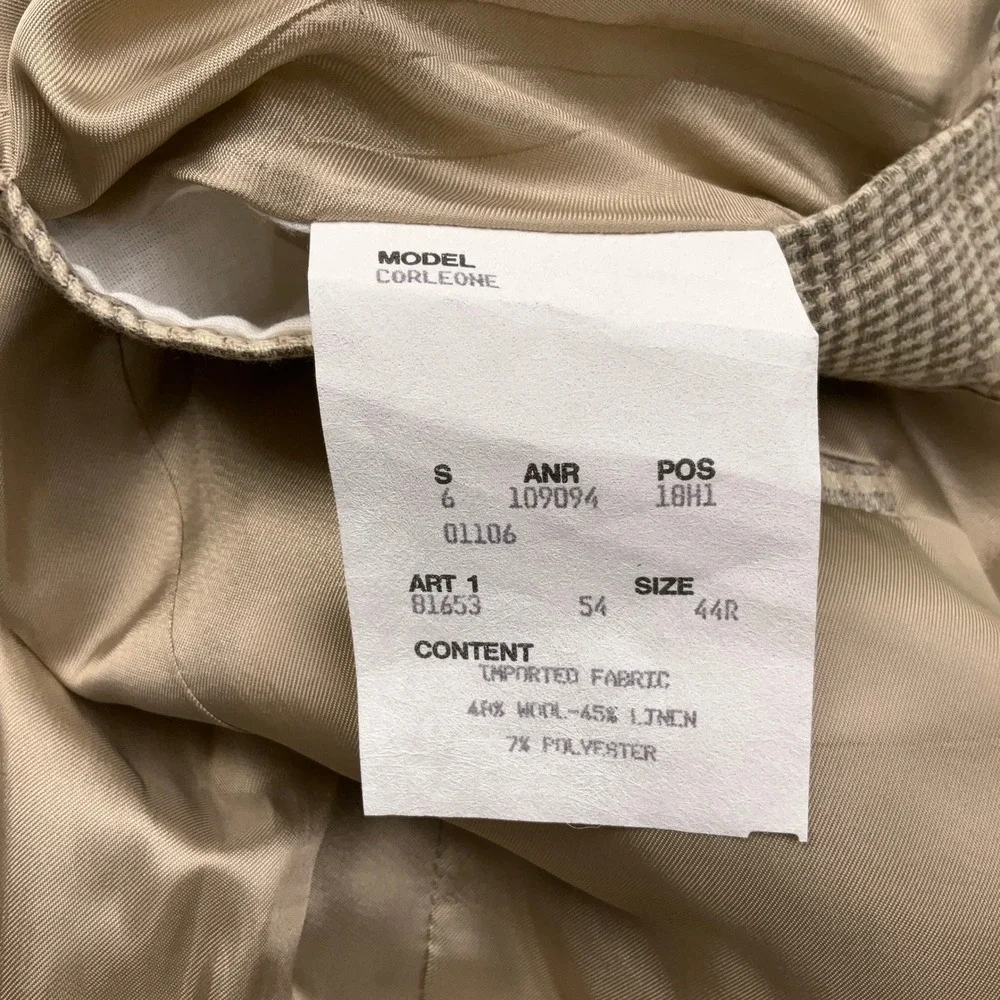 Hugo Boss Corleone Blazer Mens 44R Beige Prince Edward Plaid Wool Linen Jacket